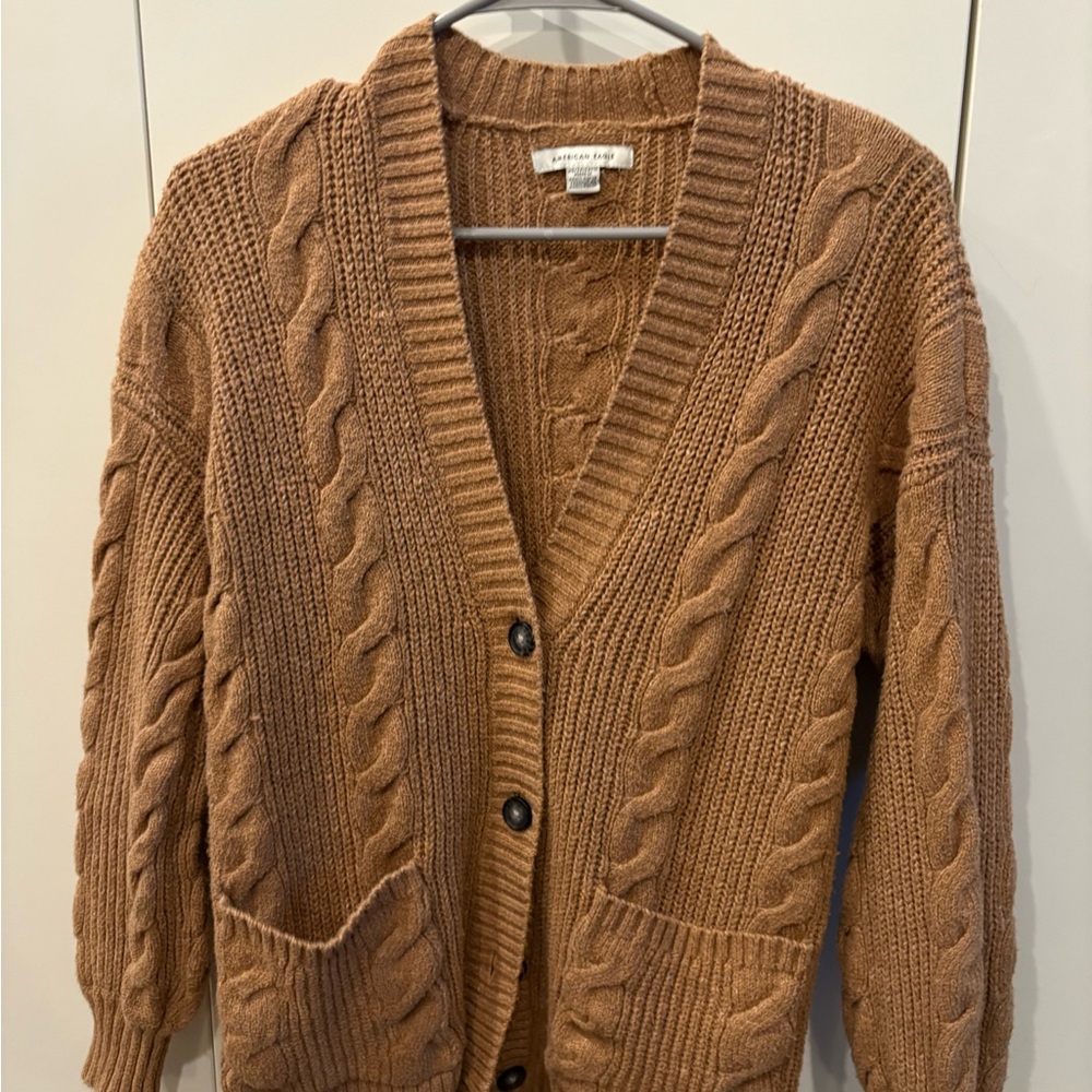American Eagle Outfitters Brown Cable Knit Cardigan Sweater